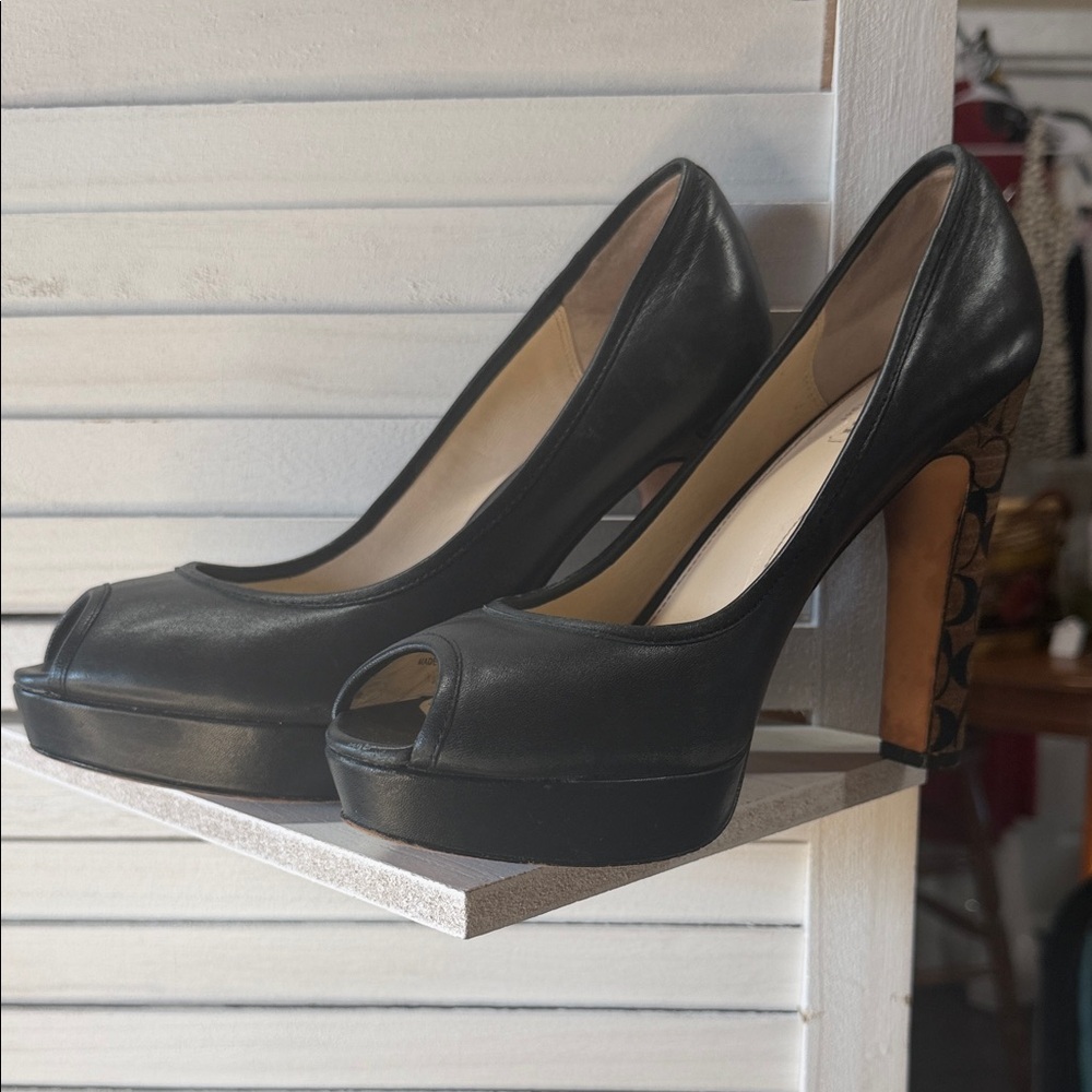 Coach Black Peep-Toe Platform Heels